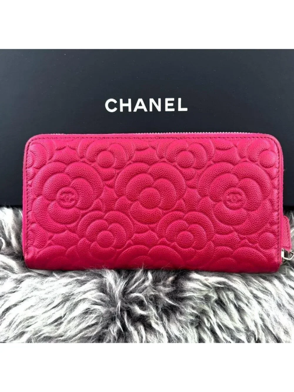 Chanel Wallet New Camellia Embossed Caviar
